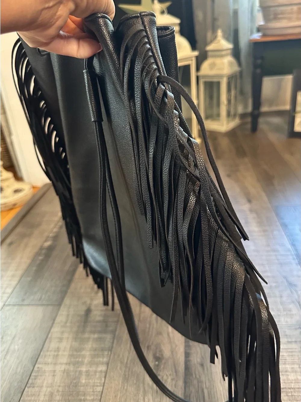 Victoria's Secret Faux Leather Fringe Tassel Fringe Bag Large Black Backpack - Picture 3 of 8